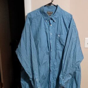 Ariat Mens Long Sleeve Button Down Shirt Size XXL Blue White Geometric Pattern